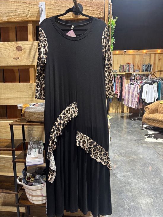 Celeste Dresses & Skirts - Celeste Black Maxi Dress with Leopard Accent